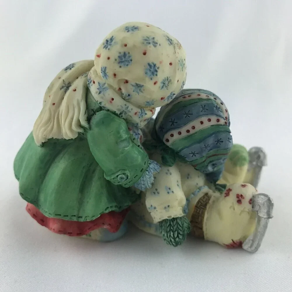Vtg 1995 Enesco Mary Rhyner Cute as Button Girl Helping Boy Ice Skater Figurine